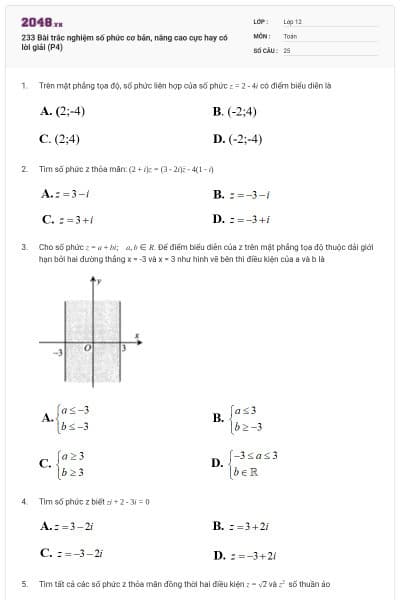 233 Bài trắc nghiệm số phức cơ bản, nâng cao cực hay có lời giải (P4)
