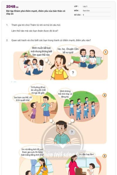 Bài tập Khám phá điểm mạnh, điểm yếu của bản thân có đáp án