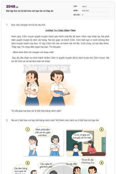 Bài tập Em xử lý bất hòa với bạn bè có đáp án