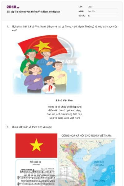 Bài tập Tự hào truyền thống Việt Nam có đáp án