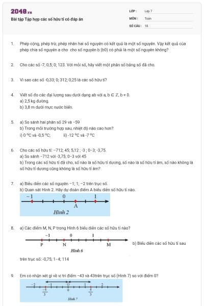 Bài tập Tập hợp các số hữu tỉ có đáp án