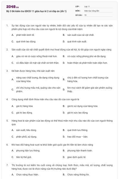 Bộ 3 Đề kiểm tra GDCD 11 giữa học kì 2 có đáp án (đề 1)