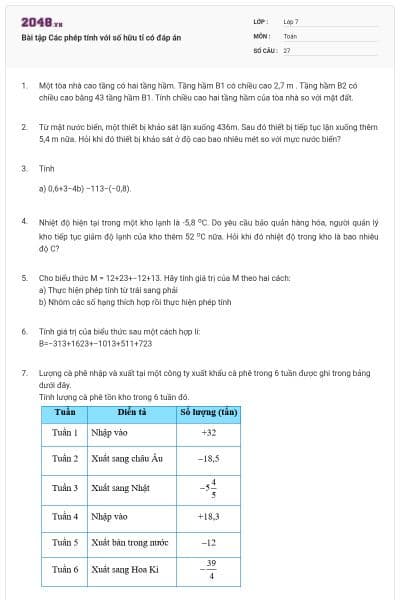 Bài tập Các phép tính với số hữu tỉ có đáp án