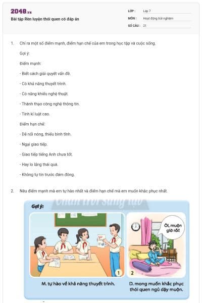 Bài tập Rèn luyện thói quen có đáp án