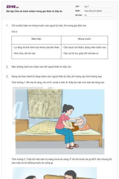 Bài tập Chia sẻ trách nhiệm trong gia đình có đáp án