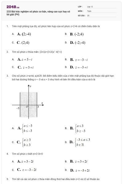 233 Bài trắc nghiệm số phức cơ bản, nâng cao cực hay có lời giải (P4)