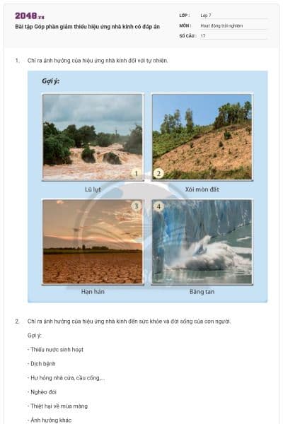 Bài tập Góp phần giảm thiểu hiệu ứng nhà kính có đáp án