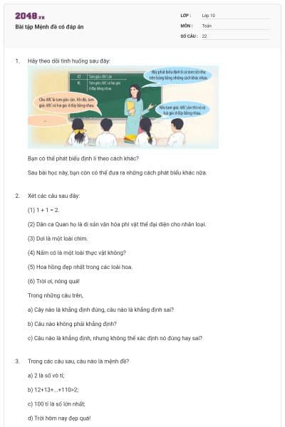 Bài tập Mệnh đề có đáp án