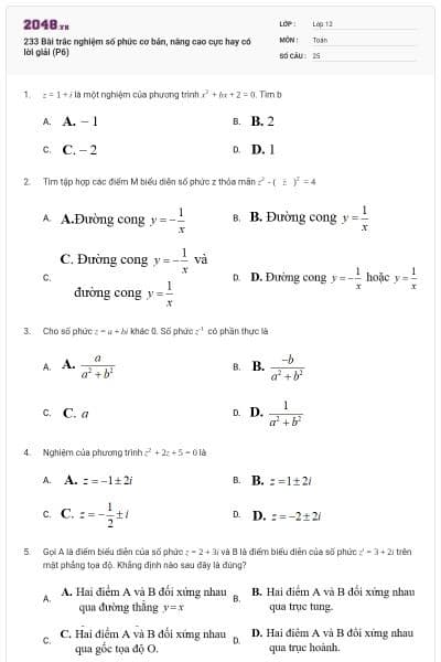 233 Bài trắc nghiệm số phức cơ bản, nâng cao cực hay có lời giải (P6)