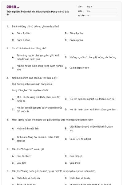 Trắc nghiệm Phân tích chi tiết tác phẩm Đồng chí có đáp án