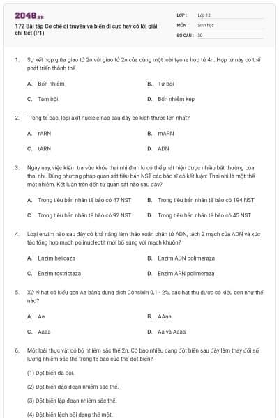 172 Bài tập Cơ chế di truyền và biến dị cực hay có lời giải chi tiết (P1)
