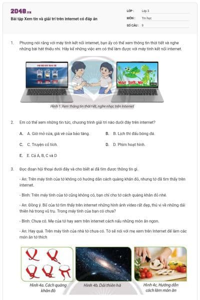 Bài tập Xem tin và giải trí trên internet có đáp án