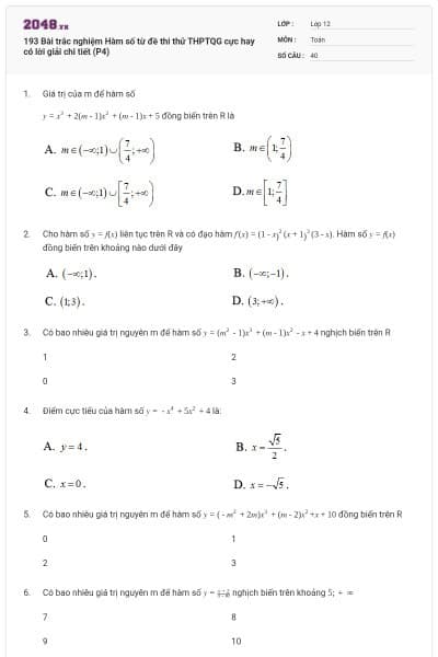 193 Bài trắc nghiệm Hàm số từ đề thi thử THPTQG cực hay có lời giải chi tiết (P4)