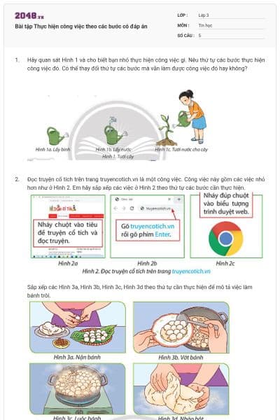 Bài tập Thực hiện công việc theo các bước có đáp án