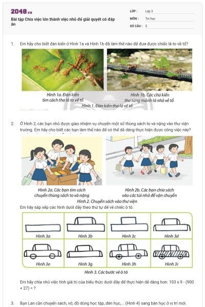 Bài tập Chia việc lớn thành việc nhỏ để giải quyết có đáp án