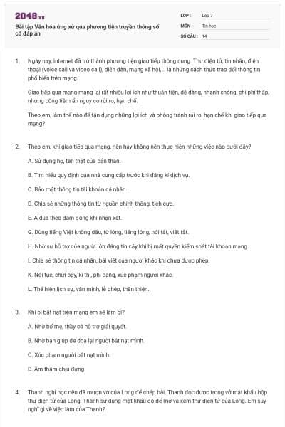 Bài tập Văn hóa ứng xử qua phương tiện truyền thông số có đáp án