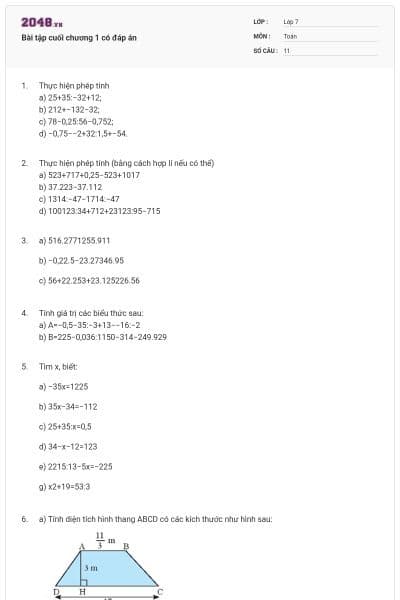 Bài tập cuối chương 1 có đáp án