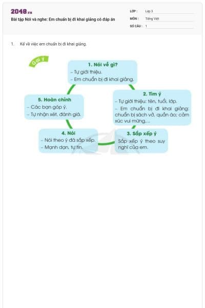 Bài tập Nói và nghe: Em chuẩn bị đi khai giảng có đáp án