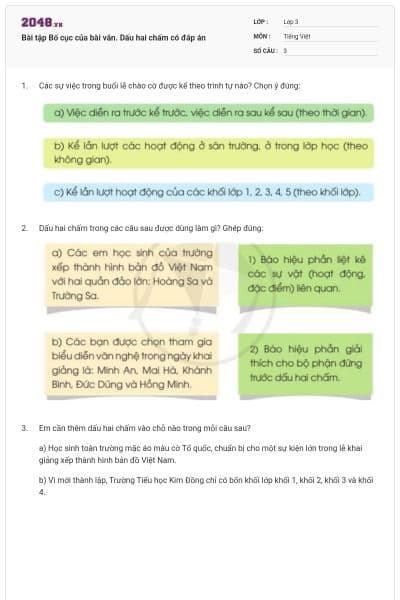 Bài tập Bố cục của bài văn. Dấu hai chấm có đáp án