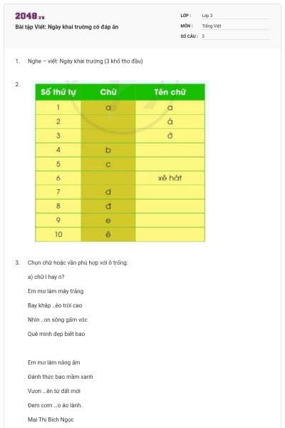 Bài tập Viết: Ngày khai trường có đáp án
