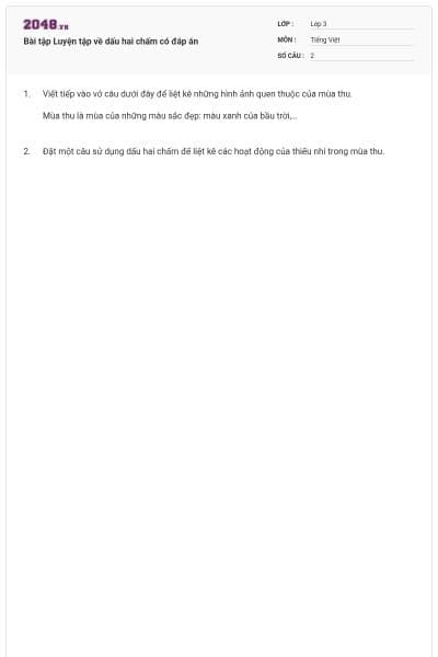 Bài tập Luyện tập về dấu hai chấm có đáp án