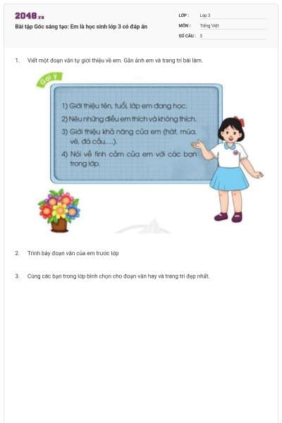 Bài tập Góc sáng tạo: Em là học sinh lớp 3 có đáp án