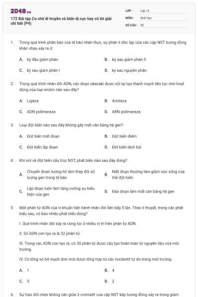 172 Bài tập Cơ chế di truyền và biến dị cực hay có lời giải chi tiết (P4)