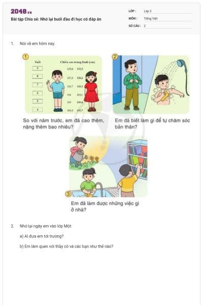 Bài tập Chia sẻ: Nhớ lại buổi đầu đi học có đáp án