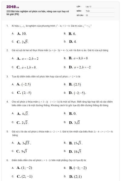 233 Bài trắc nghiệm số phức cơ bản, nâng cao cực hay có lời giải (P8)
