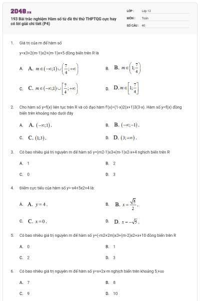 193 Bài trắc nghiệm Hàm số từ đề thi thử THPTQG cực hay có lời giải chi tiết (P4)