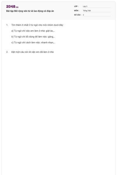 Bài tập Mở rộng vốn từ về lao động có đáp án