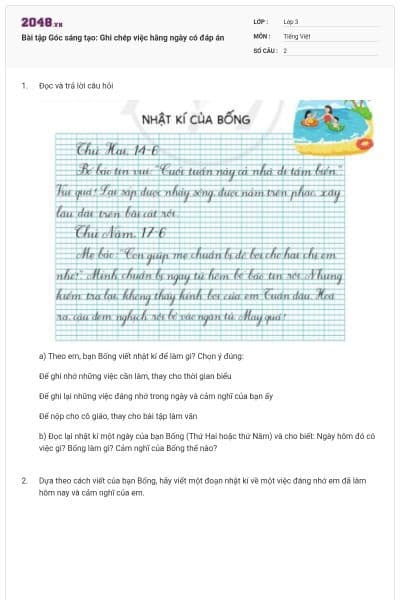 Bài tập Góc sáng tạo: Ghi chép việc hằng ngày có đáp án
