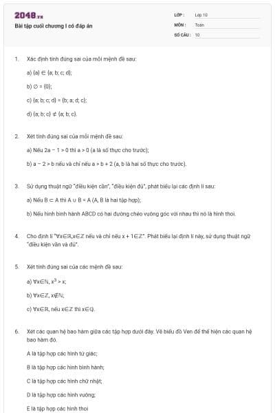 Bài tập cuối chương I có đáp án