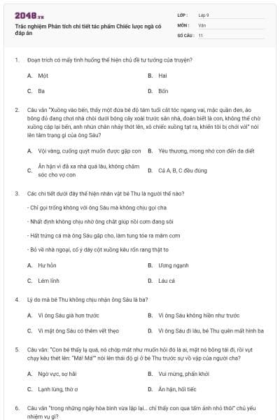 Trắc nghiệm Phân tích chi tiết tác phẩm Chiếc lược ngà có đáp án