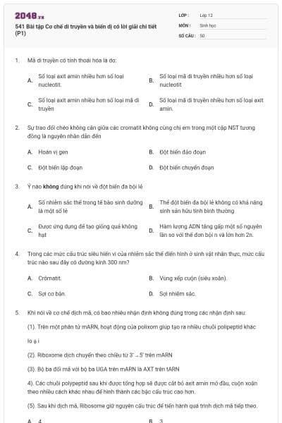 541 Bài tập Cơ chế di truyền và biến dị có lời giải chi tiết (P1)