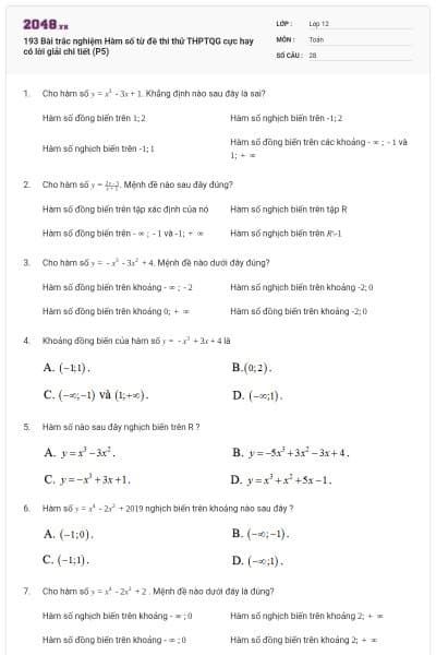 193 Bài trắc nghiệm Hàm số từ đề thi thử THPTQG cực hay có lời giải chi tiết (P5)
