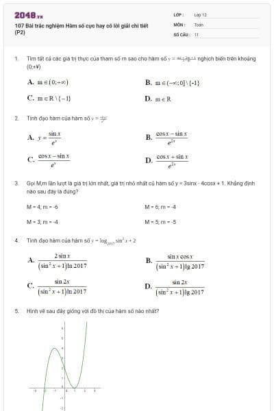 107 Bài trắc nghiệm Hàm số cực hay có lời giải chi tiết (P2)