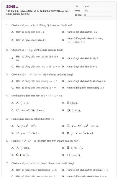 193 Bài trắc nghiệm Hàm số từ đề thi thử THPTQG cực hay có lời giải chi tiết (P5)
