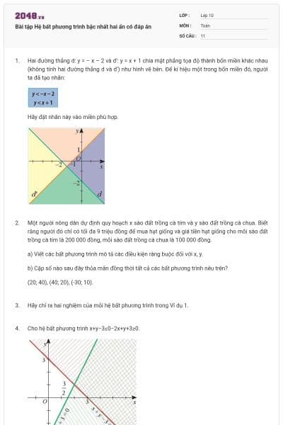 Bài tập Hệ bất phương trình bậc nhất hai ẩn có đáp án