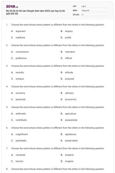 Bộ 20 đề ôn thi vào Chuyên Anh năm 2023 cực hay có lời giải (Đề 26)