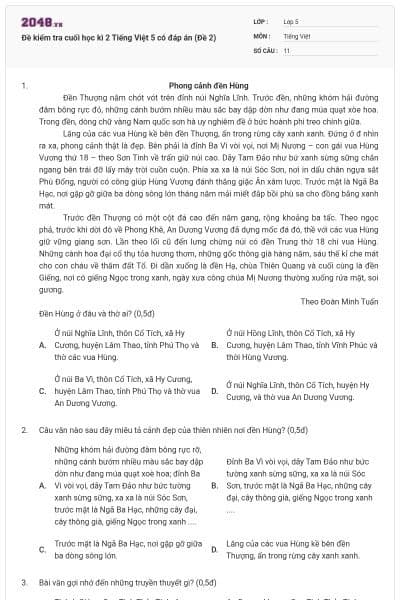 Đề kiểm tra cuối học kì 2 Tiếng Việt 5 có đáp án (Đề 2)