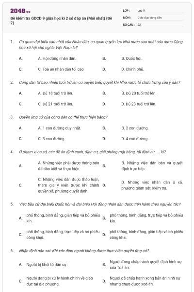 Đề kiểm tra GDCD 9 giữa học kì 2 có đáp án (Mới nhất) (Đề 2)