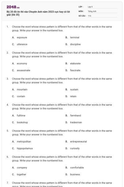 Bộ 20 đề ôn thi vào Chuyên Anh năm 2023 cực hay có lời giải (Đề 35)