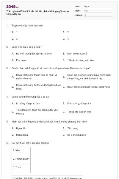 Trắc nghiệm Phân tích chi tiết tác phẩm Những ngôi sao xa xôi có đáp án