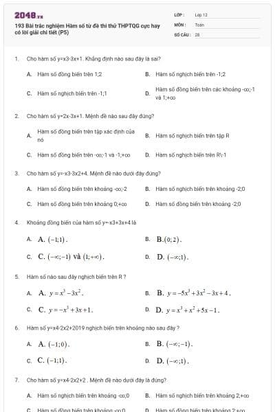 193 Bài trắc nghiệm Hàm số từ đề thi thử THPTQG cực hay có lời giải chi tiết (P5)