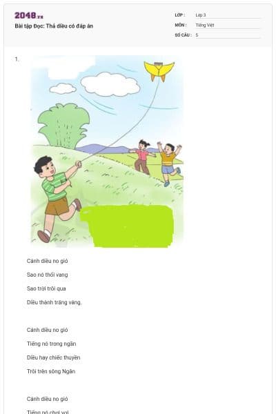 Bài tập Đọc: Thả diều có đáp án