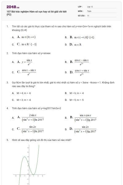 107 Bài trắc nghiệm Hàm số cực hay có lời giải chi tiết (P2)