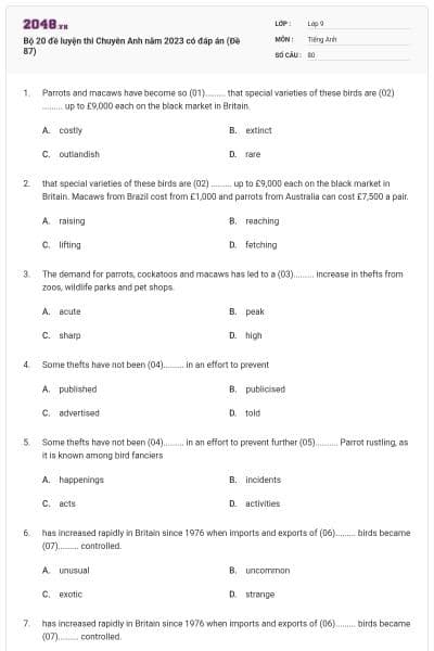 Bộ 20 đề luyện thi Chuyên Anh năm 2023 có đáp án (Đề 87)