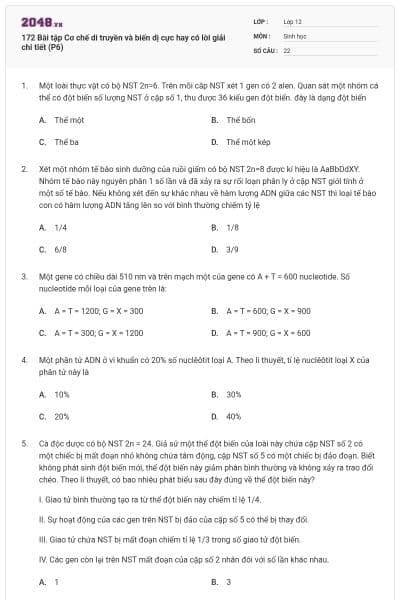 172 Bài tập Cơ chế di truyền và biến dị cực hay có lời giải chi tiết (P6)