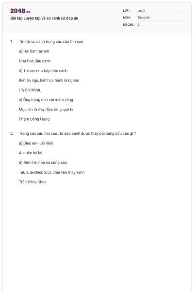 Bài tập Luyện tập về so sánh có đáp án